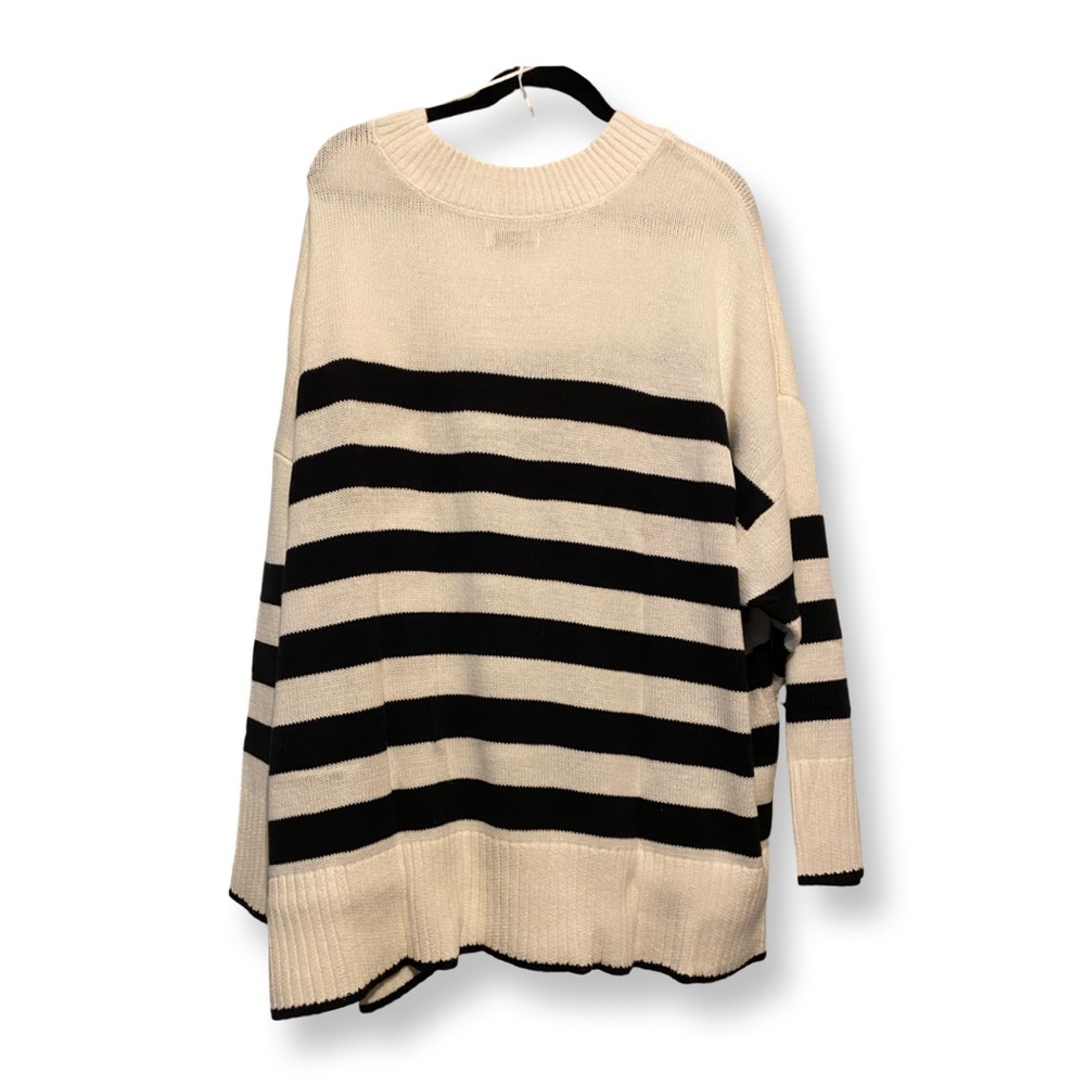 NWT-Sonoma -Plus Size Striped Black and Cream Women's Sweater - Picture 5 of 5